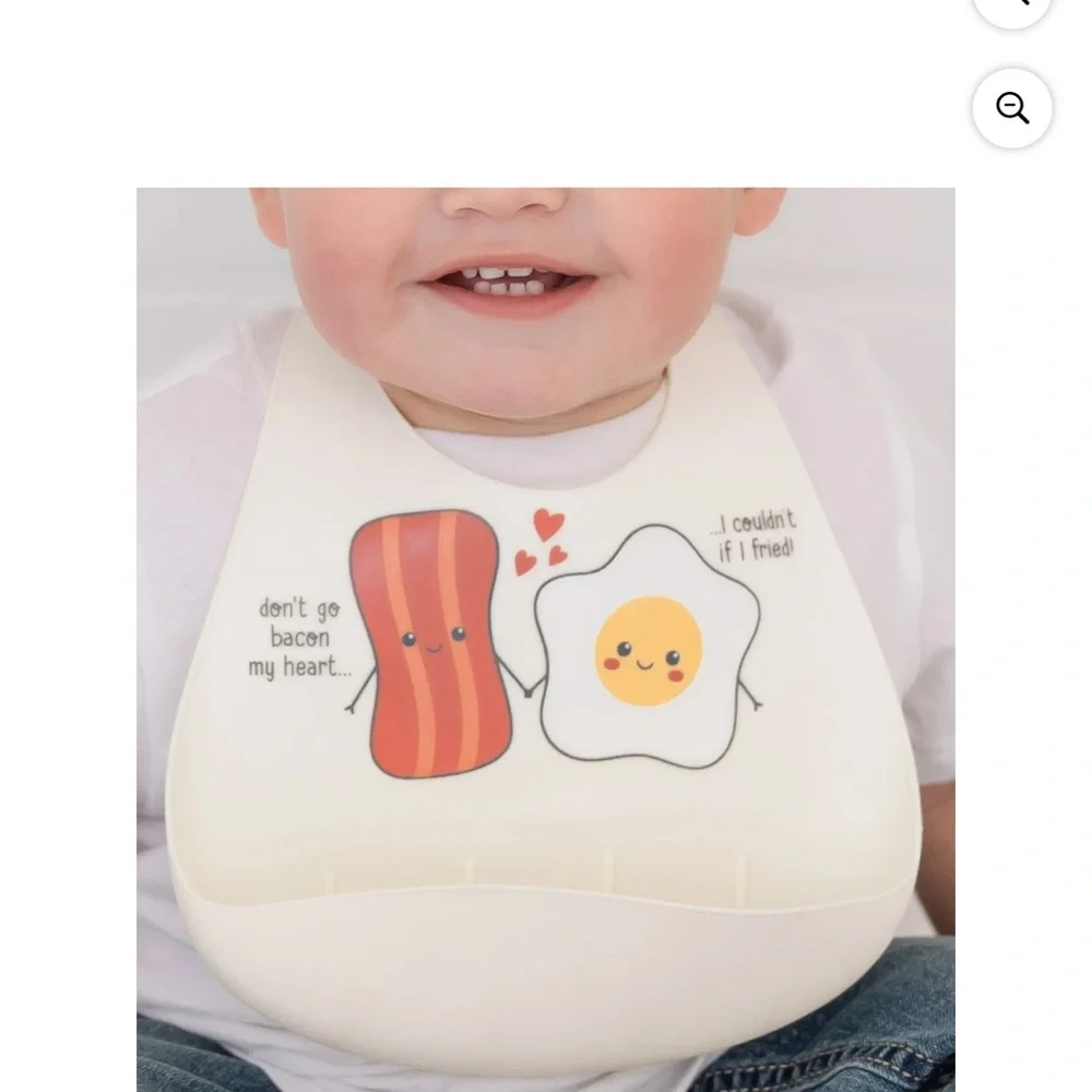 Silicone Baby Bib Set of 2 Crumb Catcher Waterproof Feeding Bibs Bacon Eggs